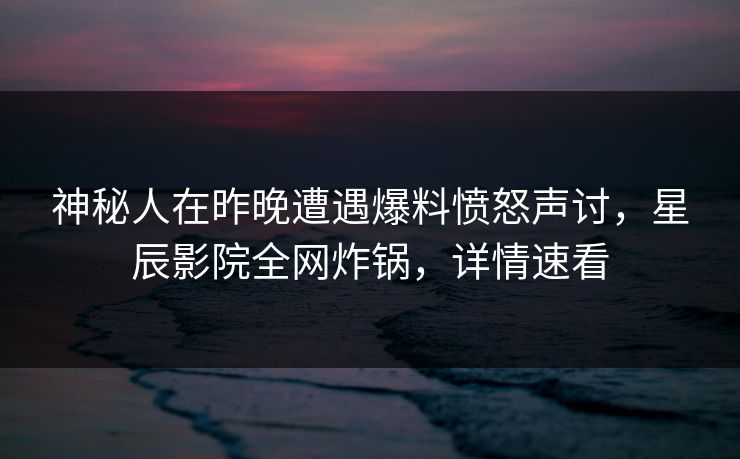 神秘人在昨晚遭遇爆料愤怒声讨，星辰影院全网炸锅，详情速看